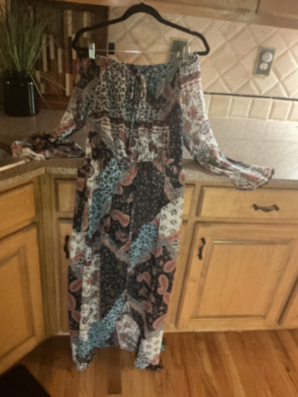 Open Paisley off the Shoulder open front Flowy Top Long Length